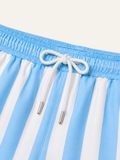 Portofino Blue swim shorts, blue and white stripe, by CÔTE CHIC