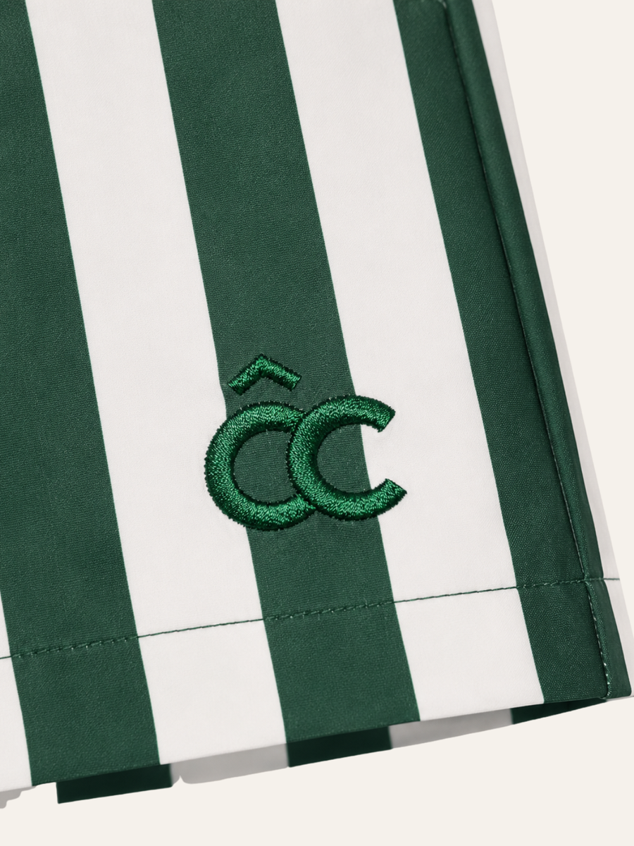 CÔTE CHIC Portofino Green striped swim shorts