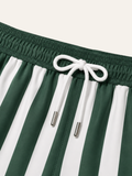 Portofino Green swim shorts, green and white stripe, by CÔTE CHIC