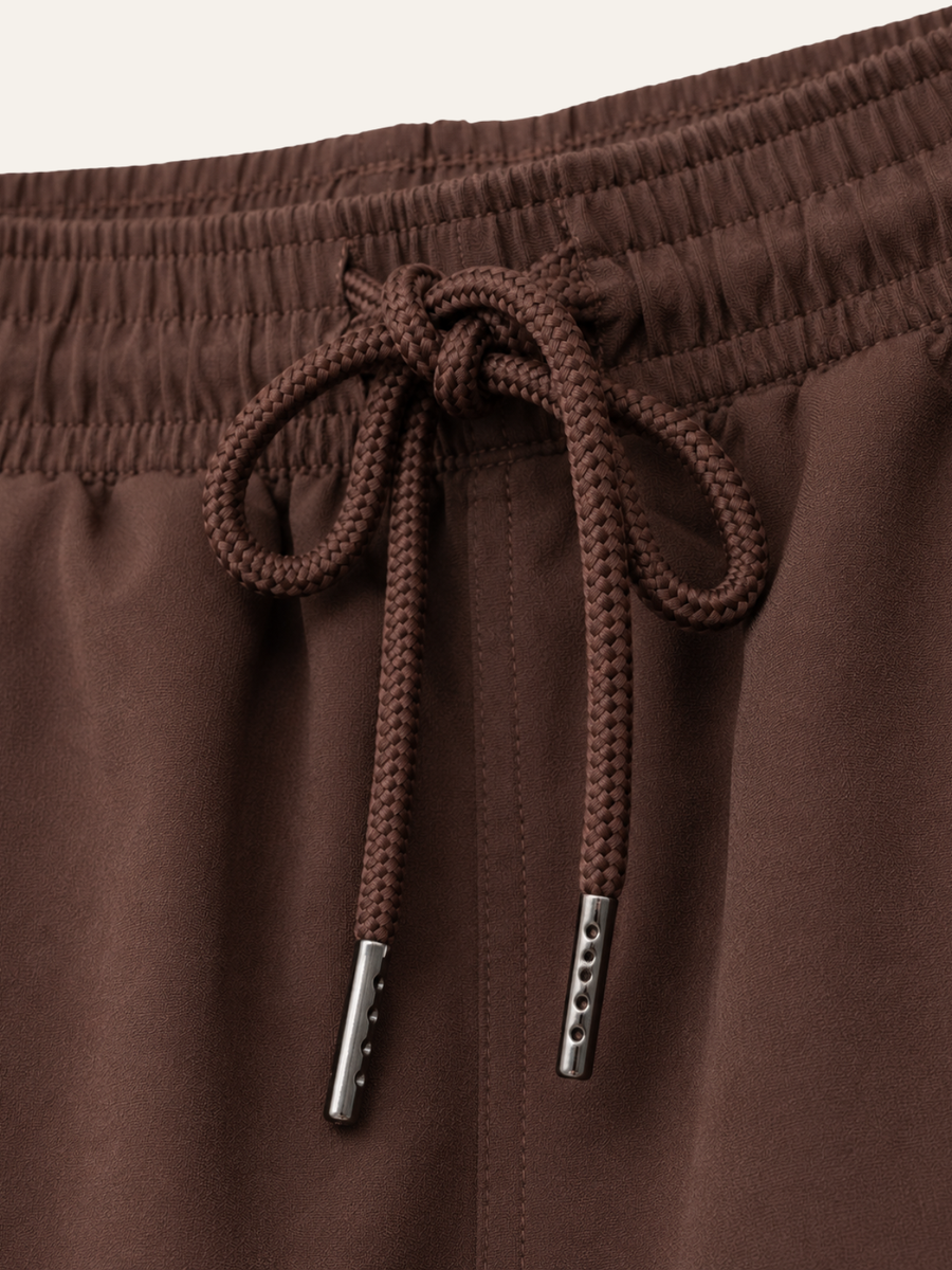 Monaco Mocha swim shorts, warm brown, by CÔTE CHIC